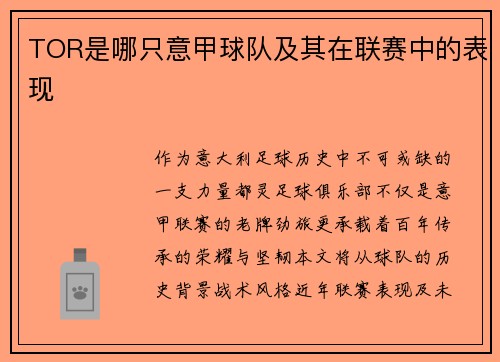 TOR是哪只意甲球队及其在联赛中的表现
